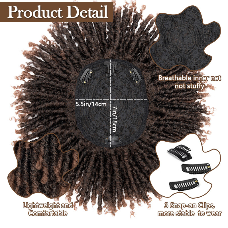 Men Synthetic Short Dreadlock Hair Topper Wig with Clip in Braided Half Wigs 5in