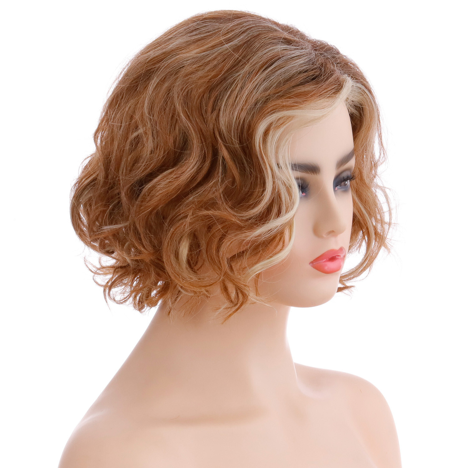 Blonde Gold Brown Short Natural Wavy Curly Blonde Wig Women’s Synthetic Hair