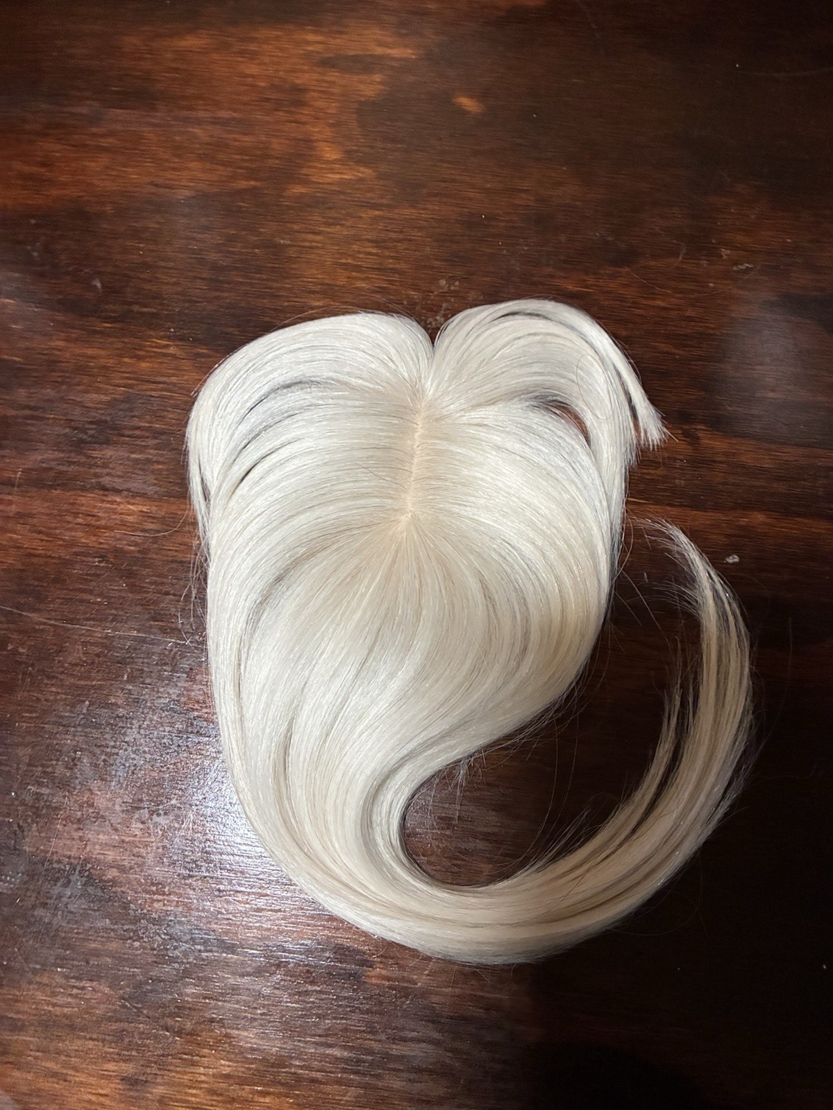 Flufymooz 100% Human Hair Toppers, 12” w/ Bangs, Silver While Platinum Blonde