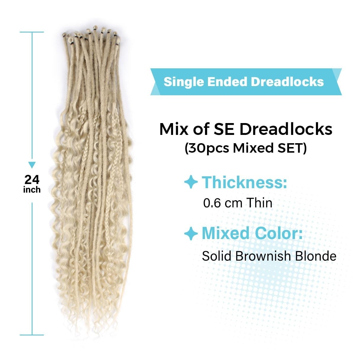 Blonde 24in Dreadlock Extensions – 30pcs Mixed Styles for Effortless Chic