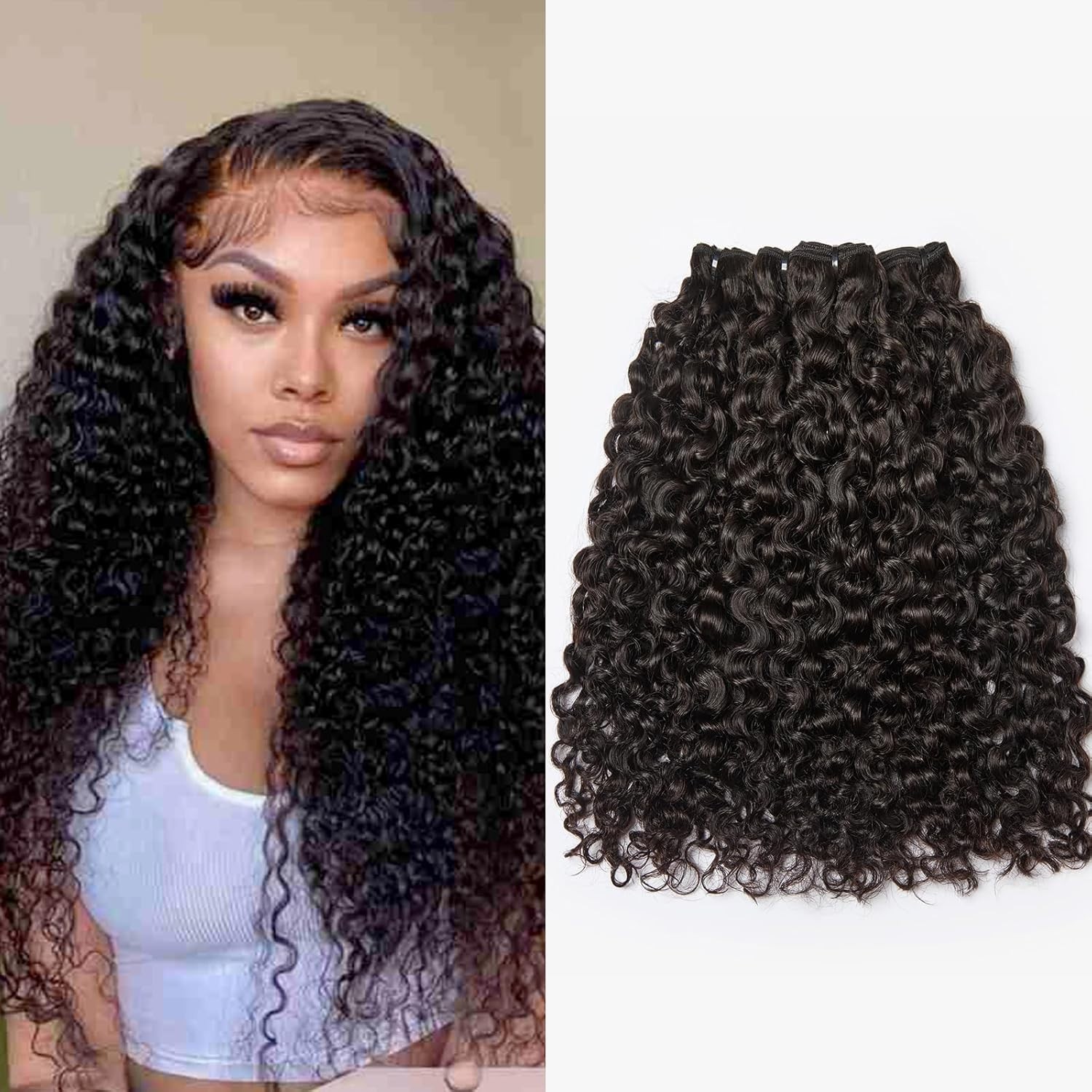 Burmese Curly Human Hair Bundles #1B Natural Color