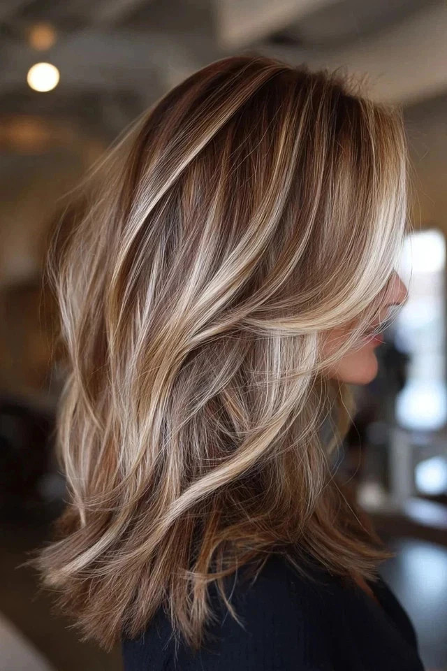 Human Hair New Women’s Long Natural Brown Blond Wavy Wig 16 Inch