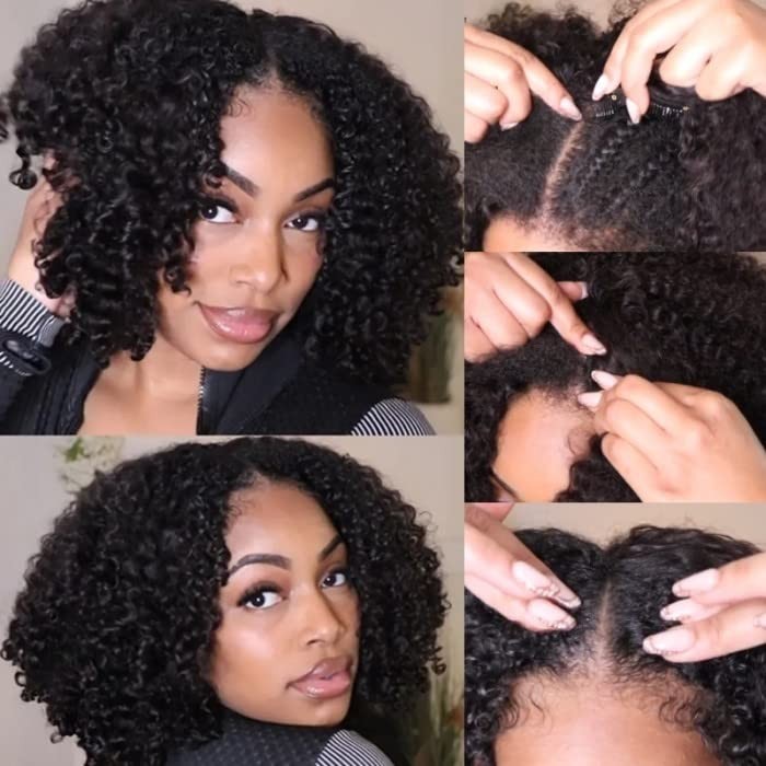 V Part Kinky Curly Wigs Human Hair No Leave Out Upgraded U Part Wigs for Women