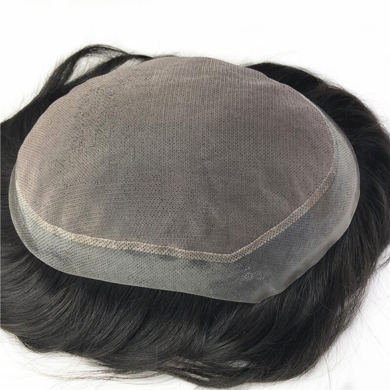 Durable Men Human Hair Replacement System Hairpiece Fine Mono Skin Around Toupee