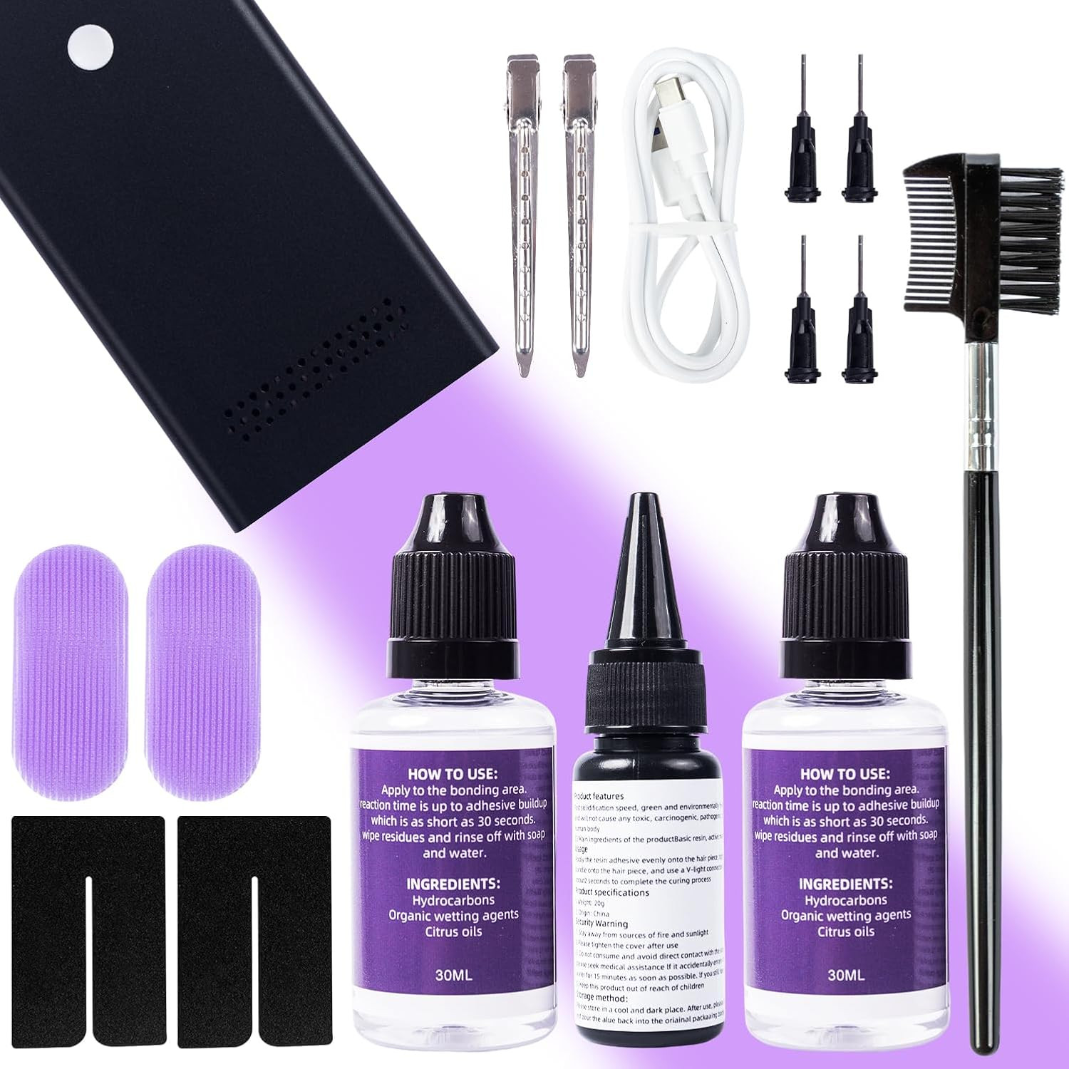 UV Light Hair Extensions Kit with Glue and Remover Professional Salon Tool Black