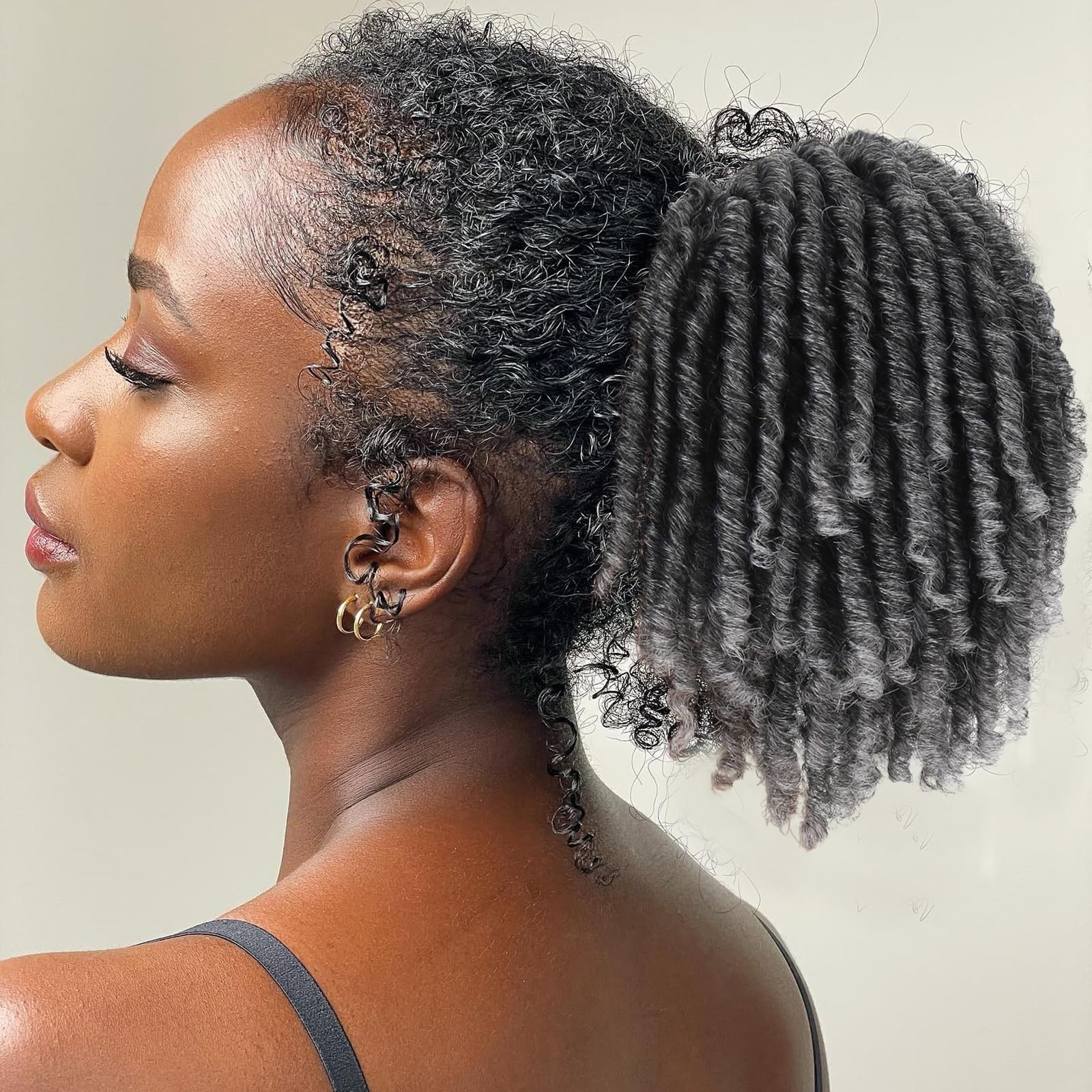 Grey Dreadlock Drawstring Ponytail for Black ,6inch Short Curly Faux Loc Pony…