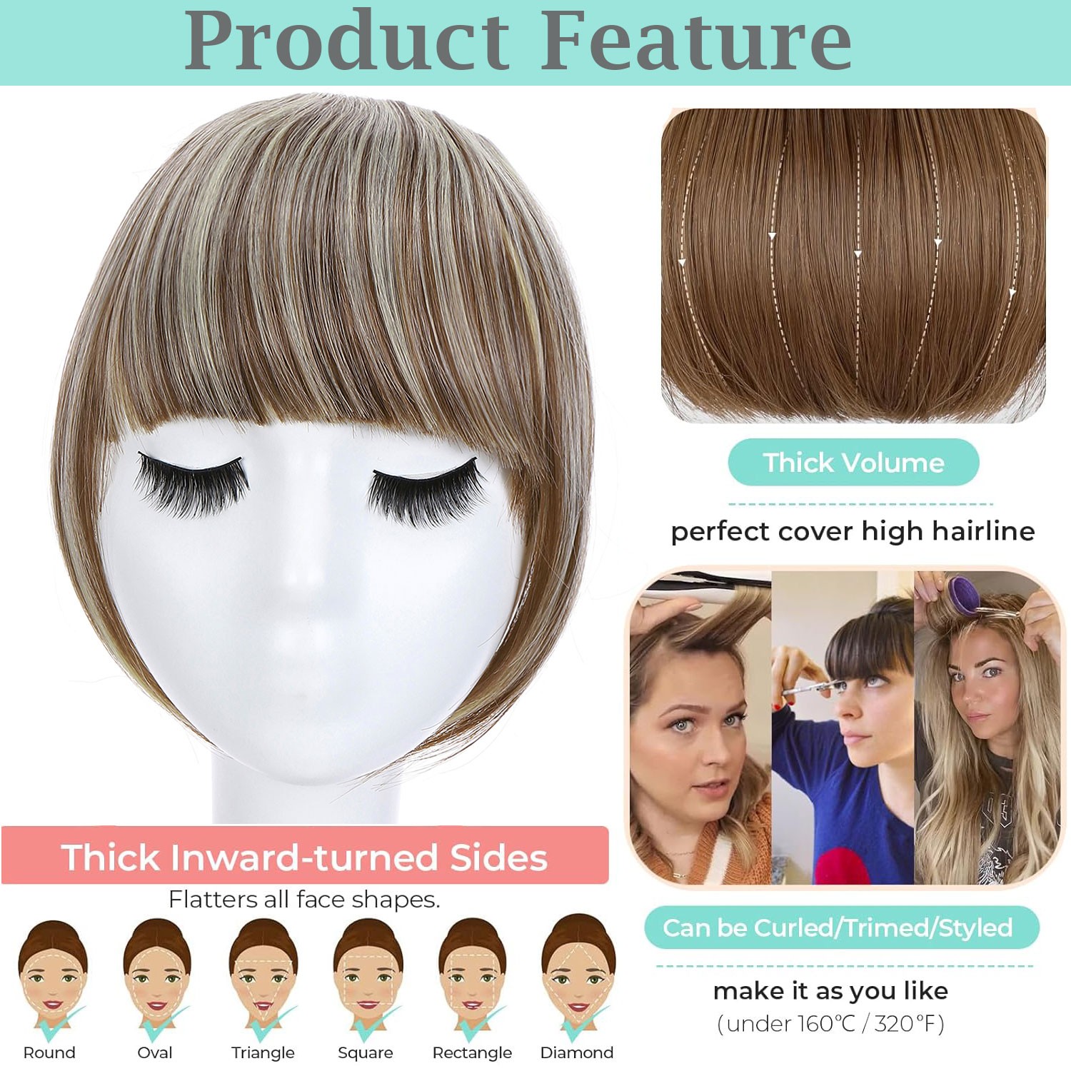 Xmas Thick Neat Bangs AS Human Hair Extensions Clip in Fringe Front Hairpiece US
