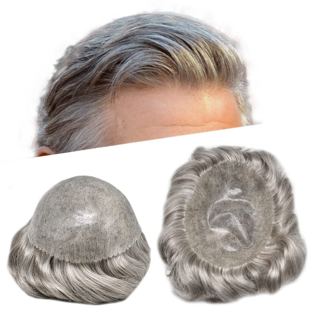 Mens Toupee Human Hair System Replacement Injected Poly Skin Pu Unit Wig for Men