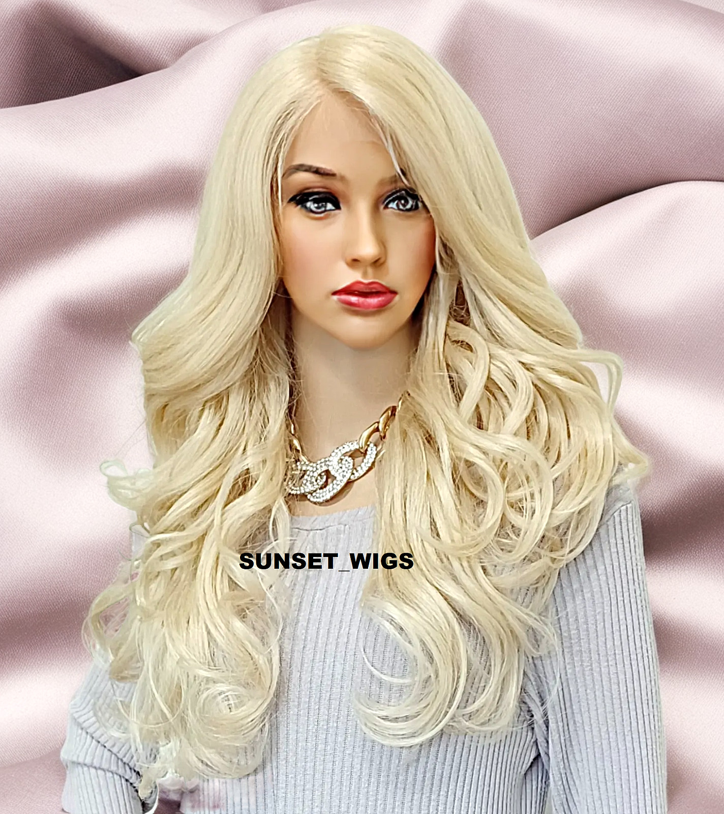 30″ LACE FRONT WIG LONG WAVY LAYERED BLEACH BLONDE #613 HEAT OK NWT