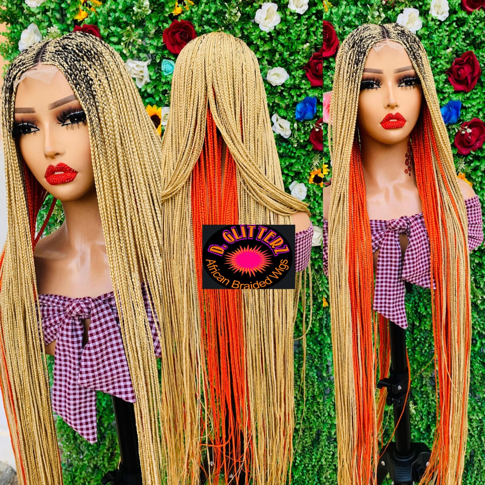 WATERMELON BRAIDED WIGS ON 2*4 LACE CLOSURE 42″