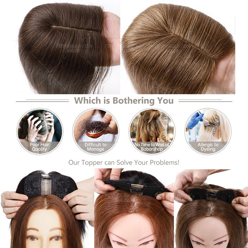 100% Virgin Human Hair Lace Silk Base Frontal Topper Hairpiece Toupee Wigs Ombre