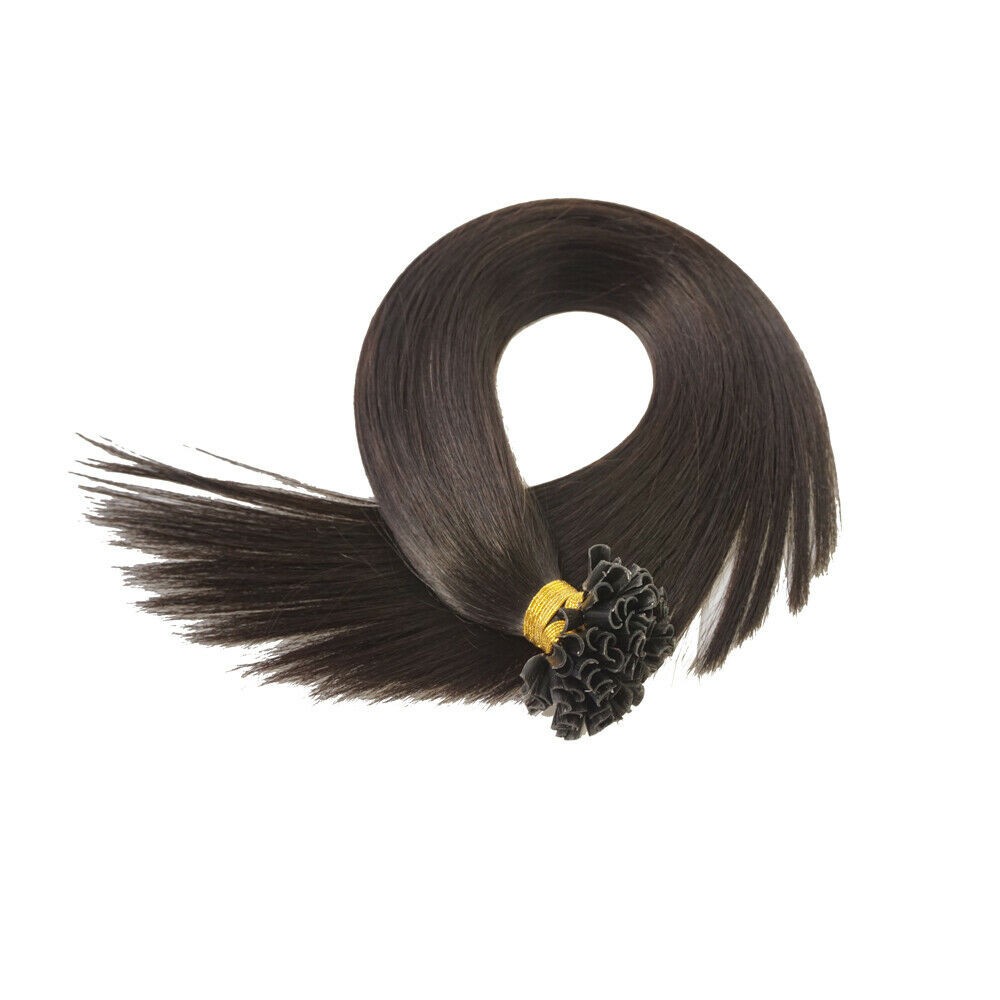 Pre Bonded Keratin Fusion U Tip Real Human Hair Extensions Natural Black 18inch