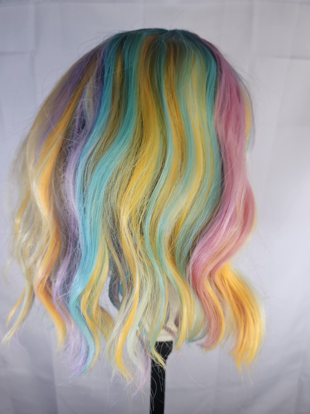 14 Inches Rainbow Wig Short Wavy Pastel Wig with Bangs Multi Color Wigs for…