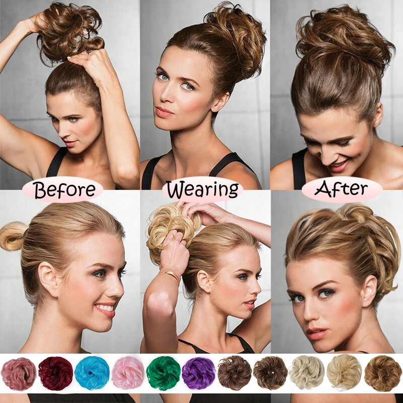 US Messy Bun Hair Piece Scrunchie Updo Curly Hair Extensions Real Thick As Human