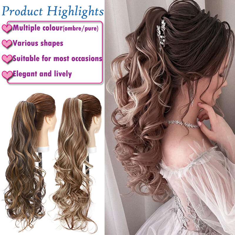 100% Thick Ponytail Hairpiece Claw Clip Long Wavy Curly Pony Tail Hair Extension