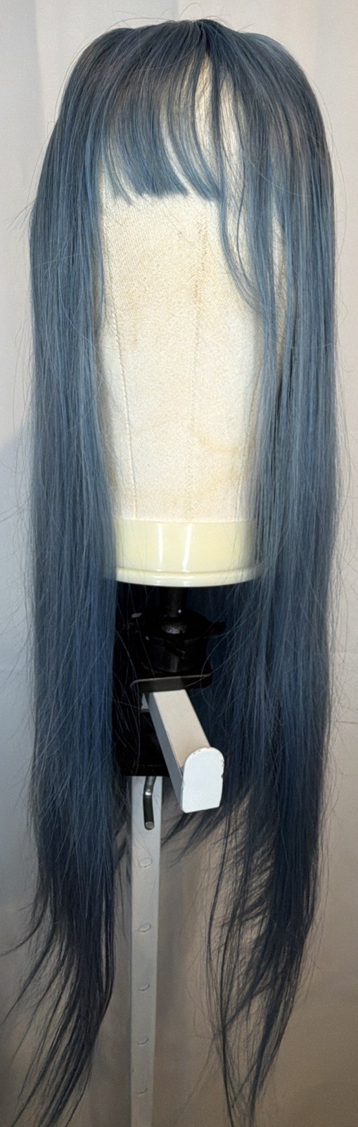 Blue Straight 24in Synthetic Lace Front Wig with Bangs Middle Part Cosplay