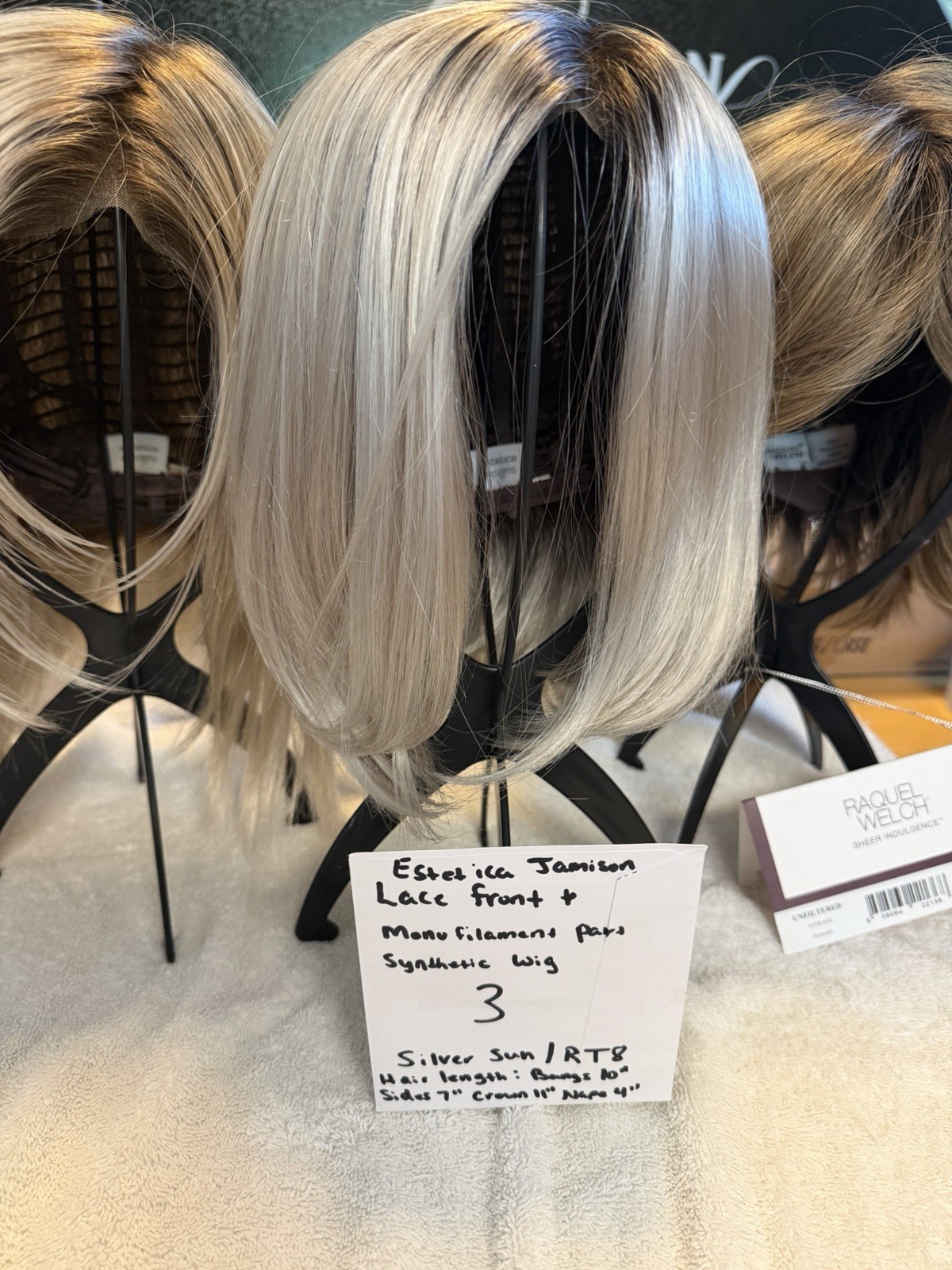 4 Synthetic Wigs, Stands, Wig Care System