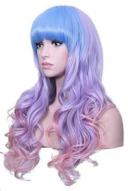 Long Rainbow Unicorn Wavy Wigs Multi-color Cosplay Light Blue/Purple/Pink