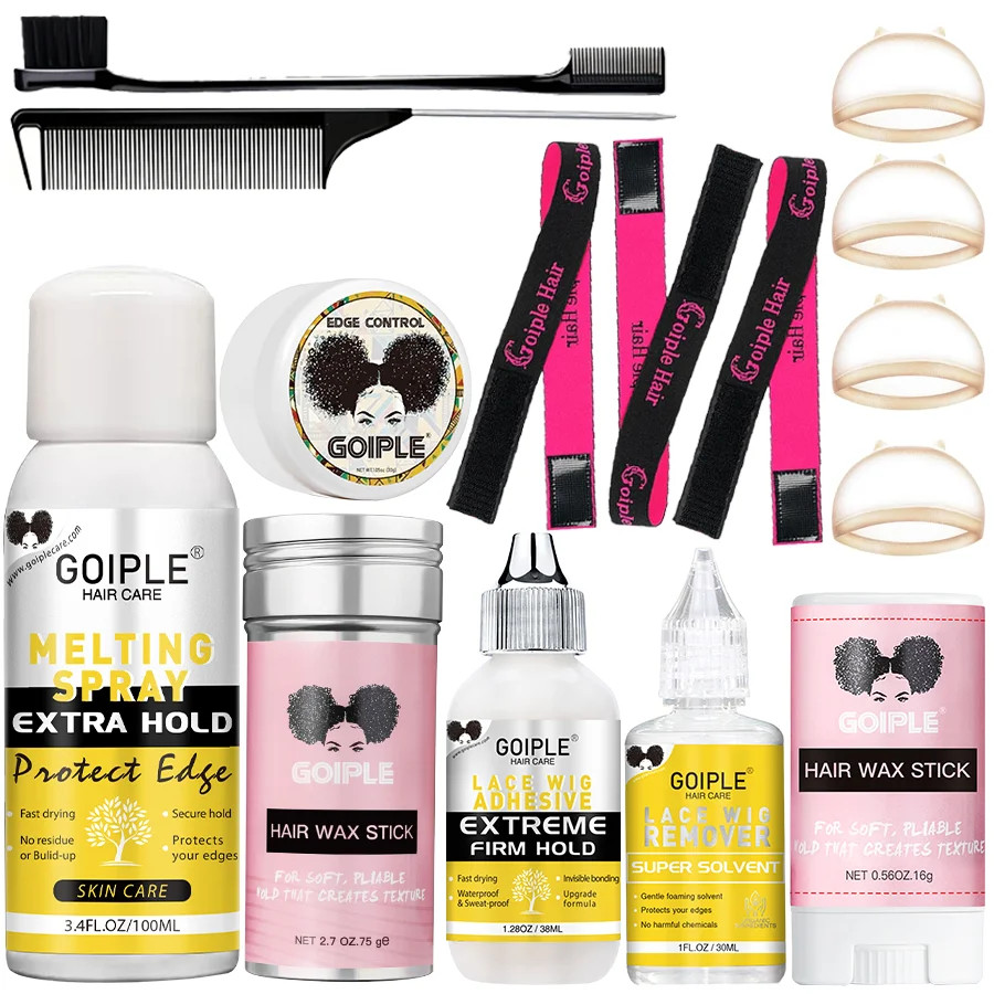 Goiple Lace Melting Spray Kit with Wig Glue Hair Wax Stick Waterproof Strong Hol