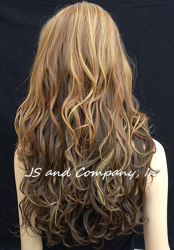 Loose wavy Full Human hair Blend wig bangs Heat OK Long Multi color wnta