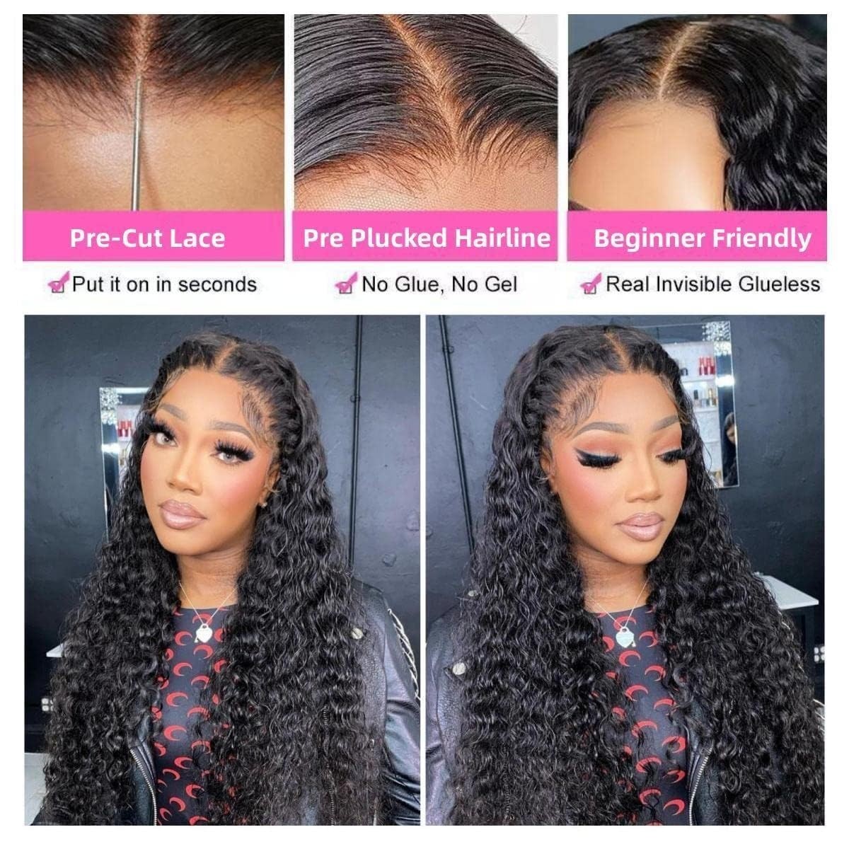 Glueless 4×4 HD Lace Closure Wig – Curly Deep Wave Human Hair, 26 Inch, Natural