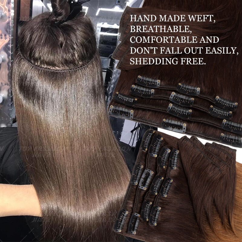 CLEARANCE 100% Human 9A Hair Clip in Remy Hair Extensions Full Head 8PCS Ombre