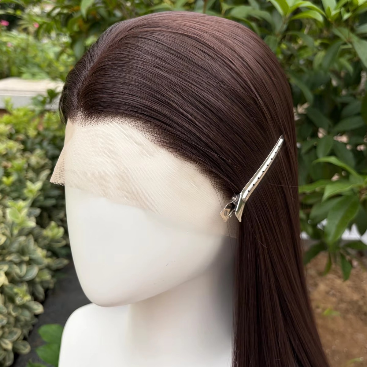 Long Straight Women Choc Brown Frontal Lace Wigs Natural Heat Resistant Hair