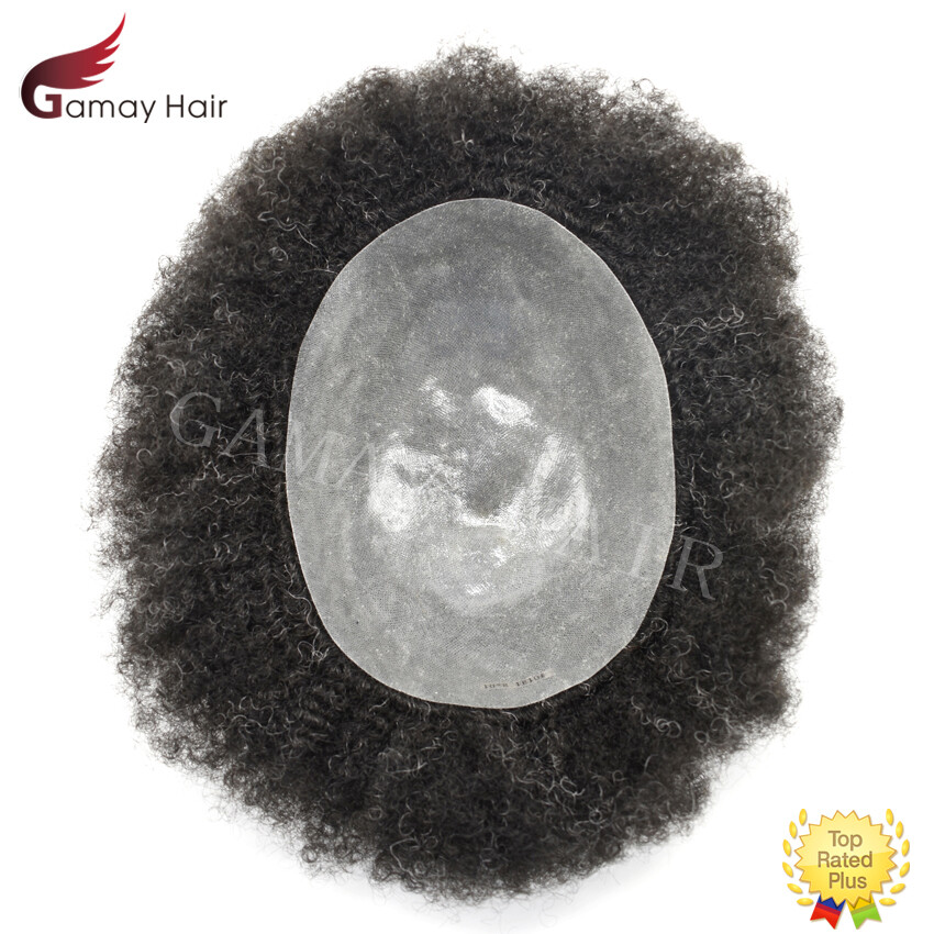 Afro Curl Mens Toupee Full Poly African American Hair System Replacement for Men