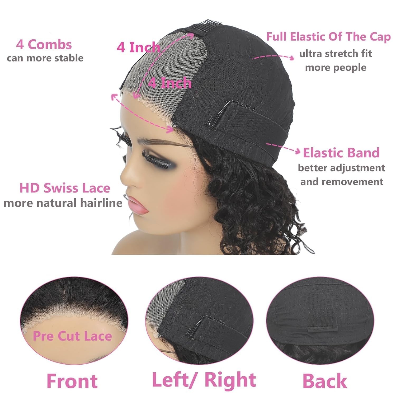 Glueless 4×4 HD Lace Closure Wig – Curly Deep Wave Human Hair, 26 Inch, Natural