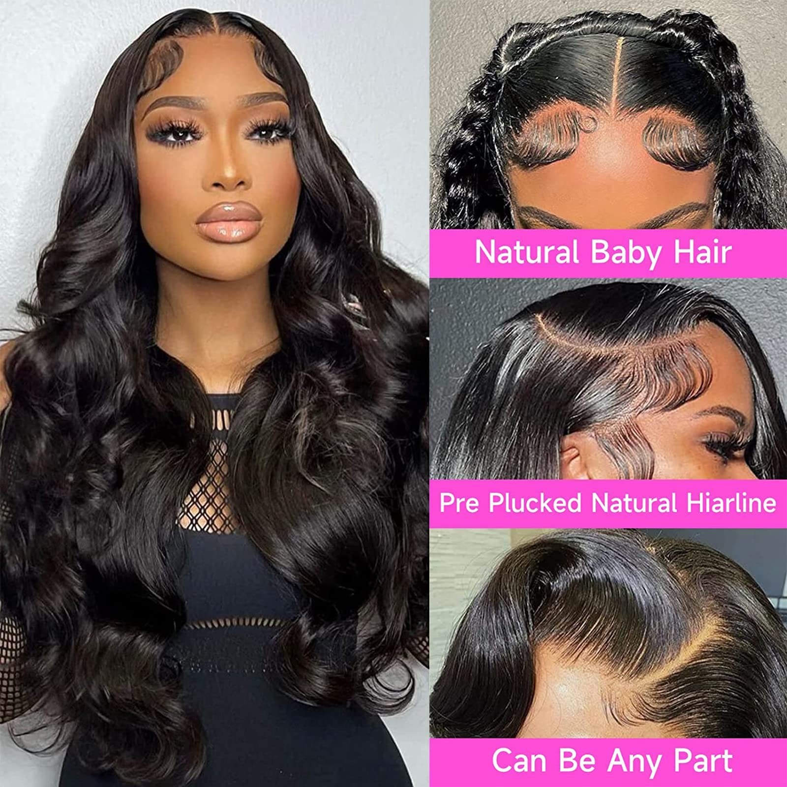 13×6 Body Wave Lace Front Wig – 180 Density HD Transparent Lace, Pre Plucked, 34