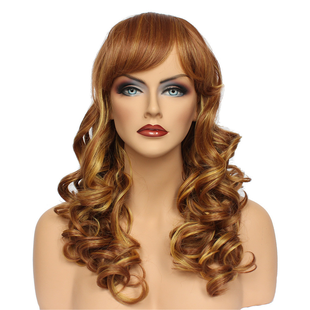 Classic Cap women Synthetic curly wavy Long Copper Shimmer wig HengFeng E12