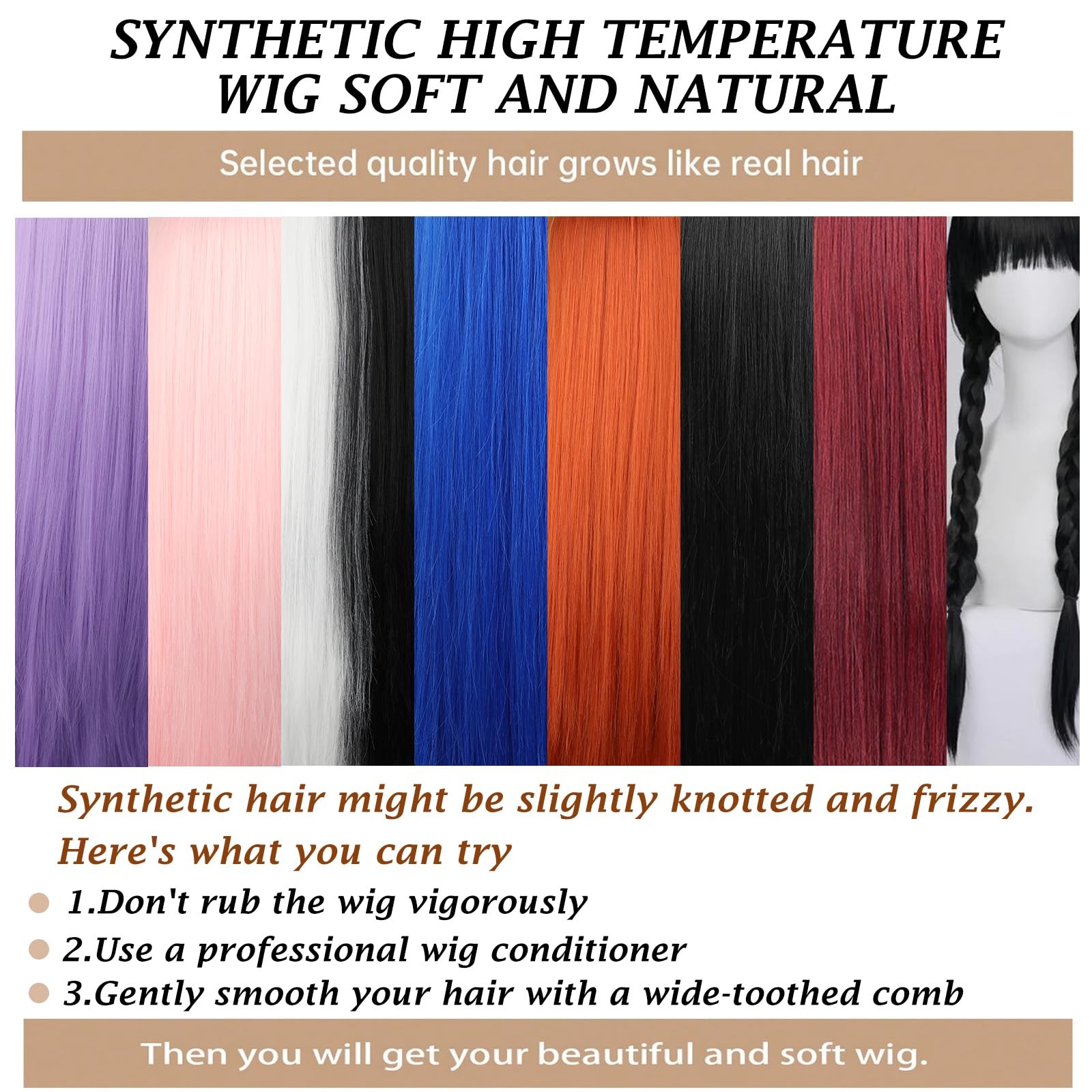 28 Inches Long Synthetic Wigs For Women Black Color Middle Part Heat Resistan…