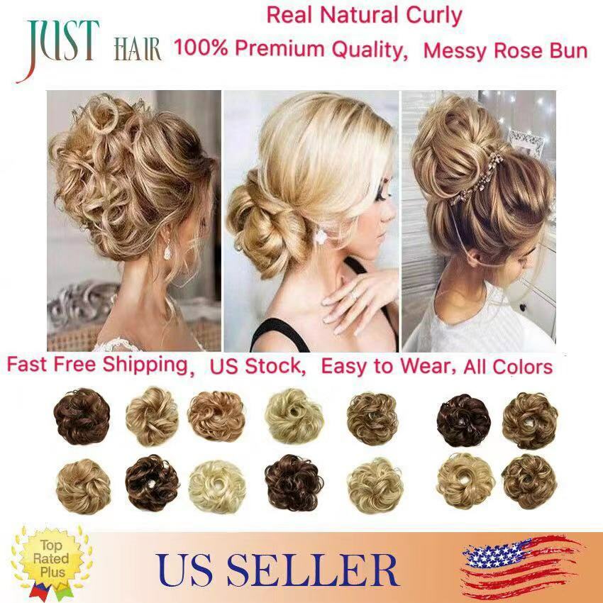 Real Natural Curly Messy Bun Hair Piece Scrunchie Hair Extension as Human Blonde