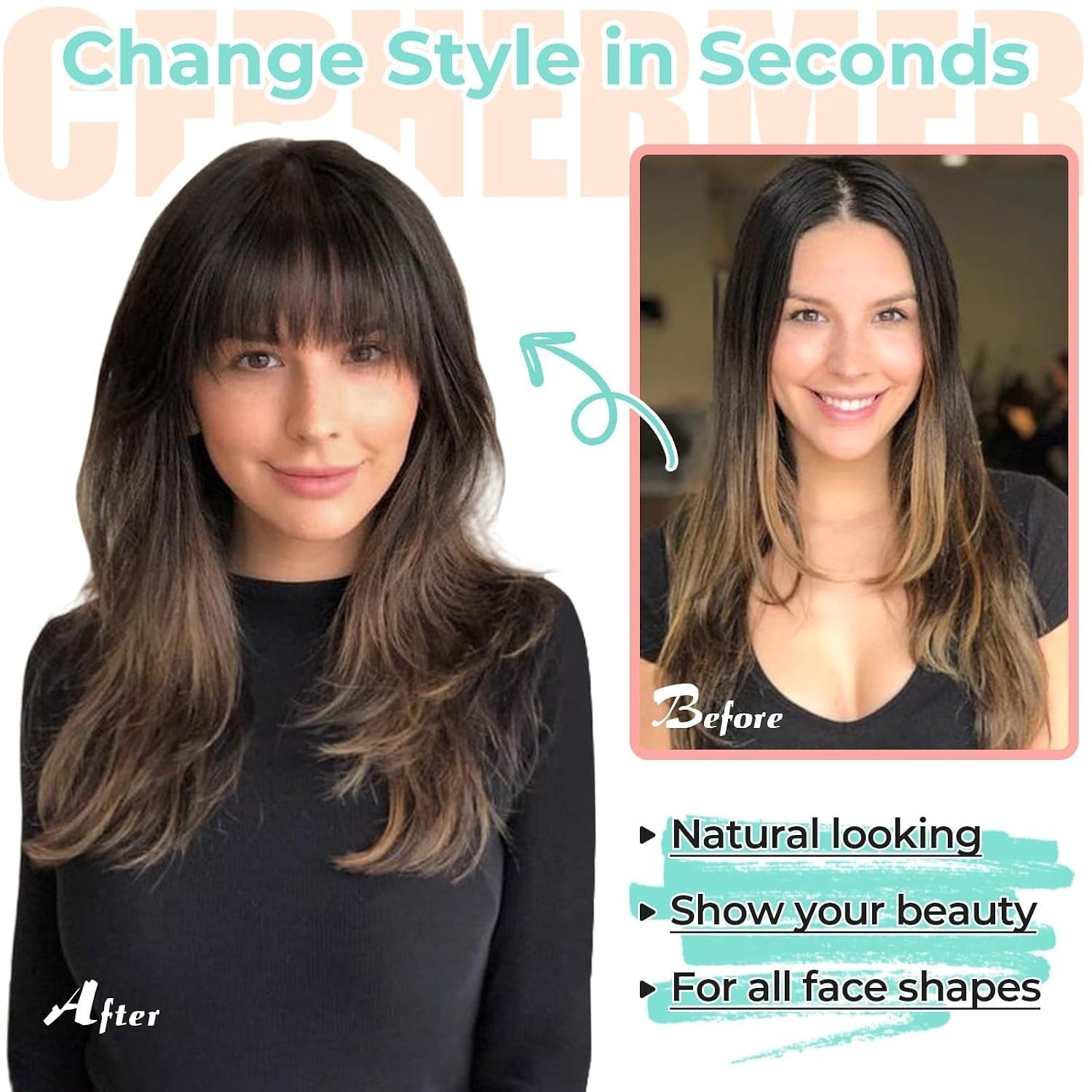 2Pcs Clip in Bangs Synthetic French Bangs Hair Clip Fake Bangs for Women Natural