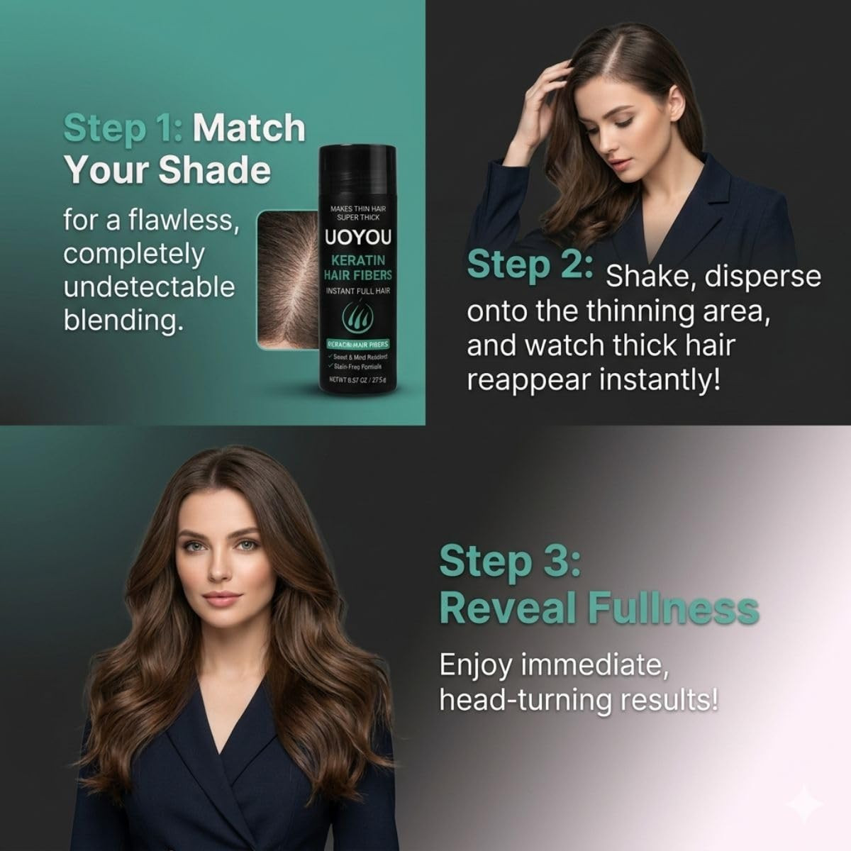 BLACK Hair Fibers for Thinning Hair 27.5G Bottle | Undetectable & Natural
