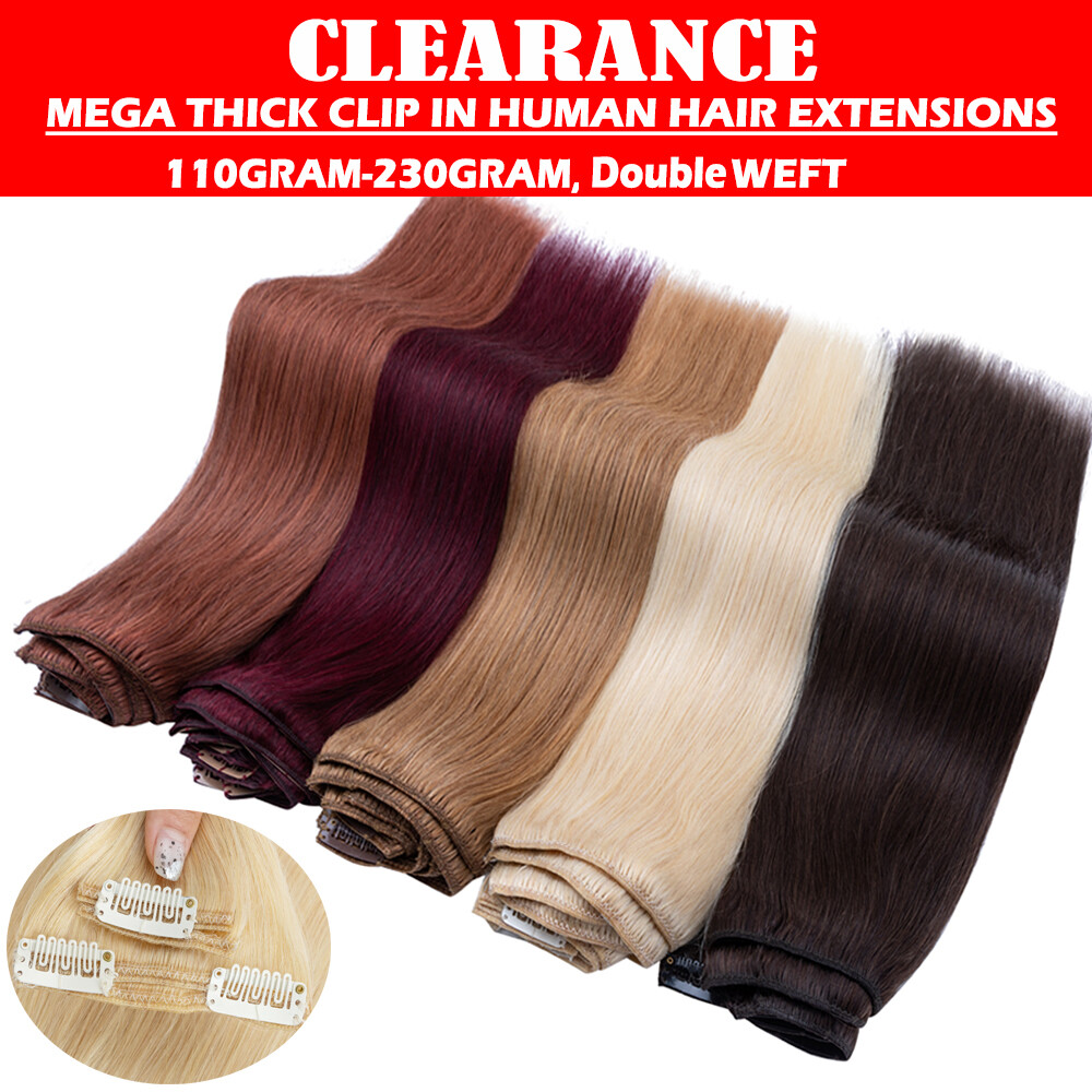 170G THICK Clip In Double Weft 100% Real Human Remy Hair Extensions Full Head