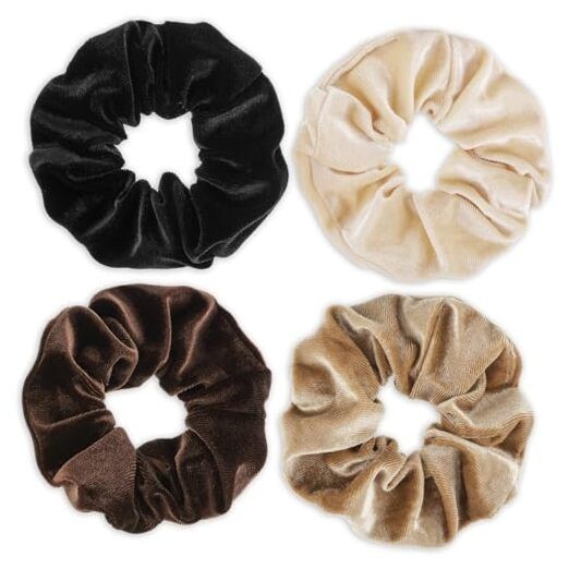 Large Scrunchies for Women 4Pcs Velvet Black; Beige; Dark Brown; Light Brown