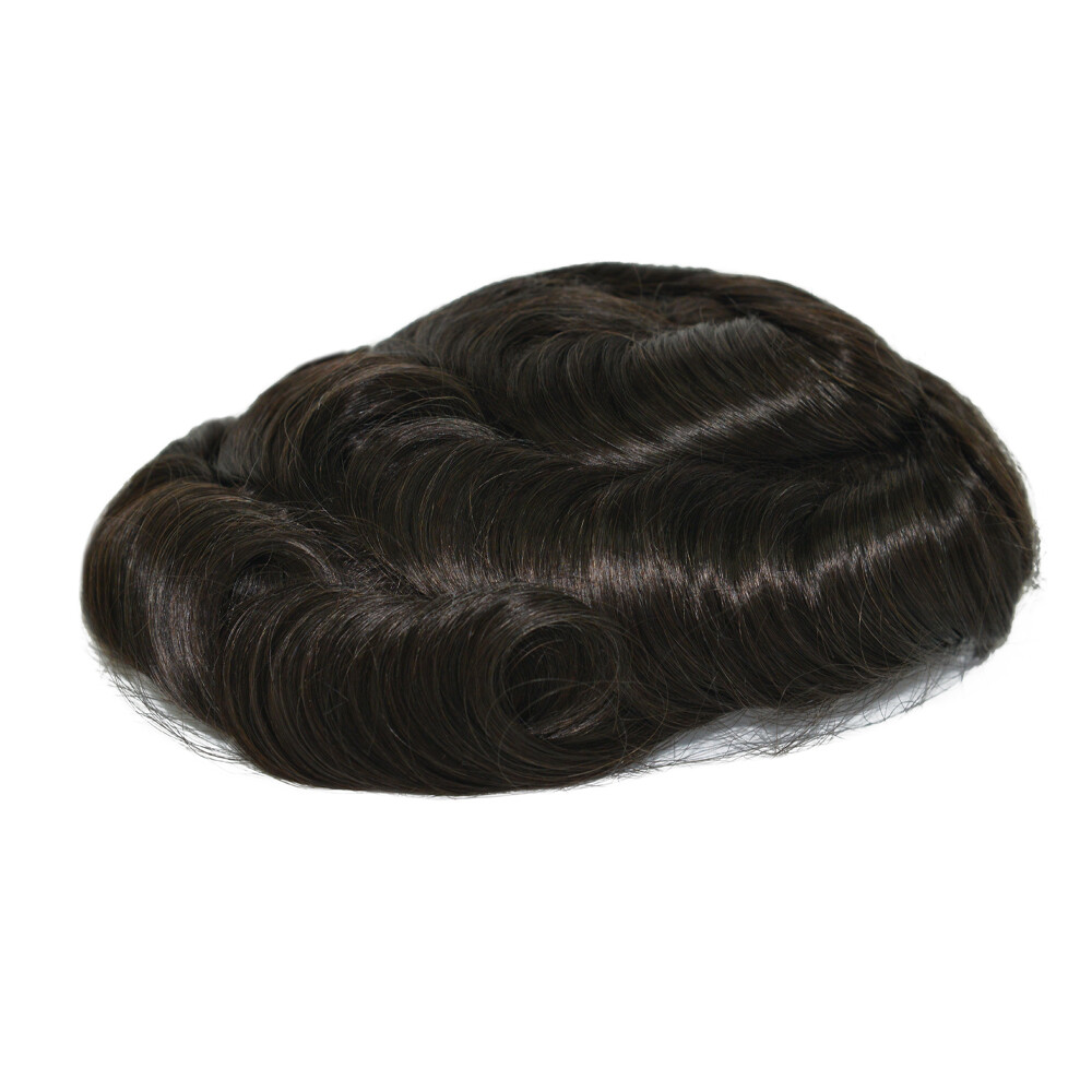 Mens Human Hair Replacement System Durable Hairpiece Fine Mono Poly Skin Toupee