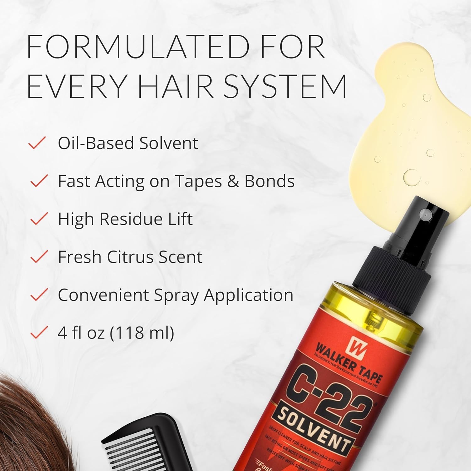 C-22 Solvent Spray 4 Fl Oz for Lace Wigs & Extensions, Gentle Yet Effective