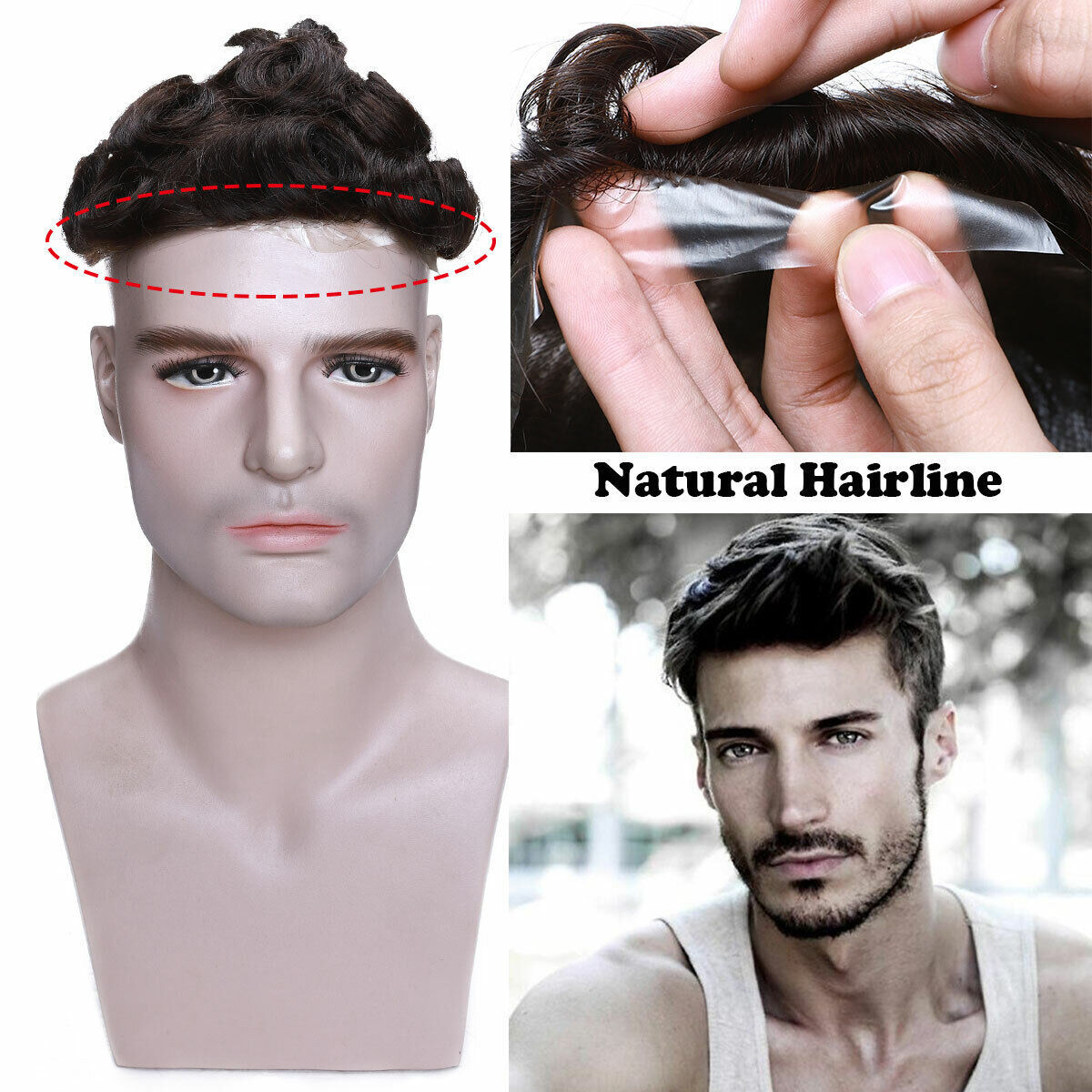 Mens Natural 100% Remy Human Hair Topper Toupee Hairpiece Super Thin Toupee Wigs