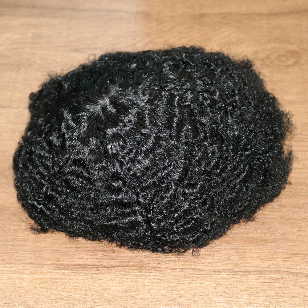 custom 10×10 inches 360 Wave Man Toupee Hair 10MM Curly Unit African Black Mens