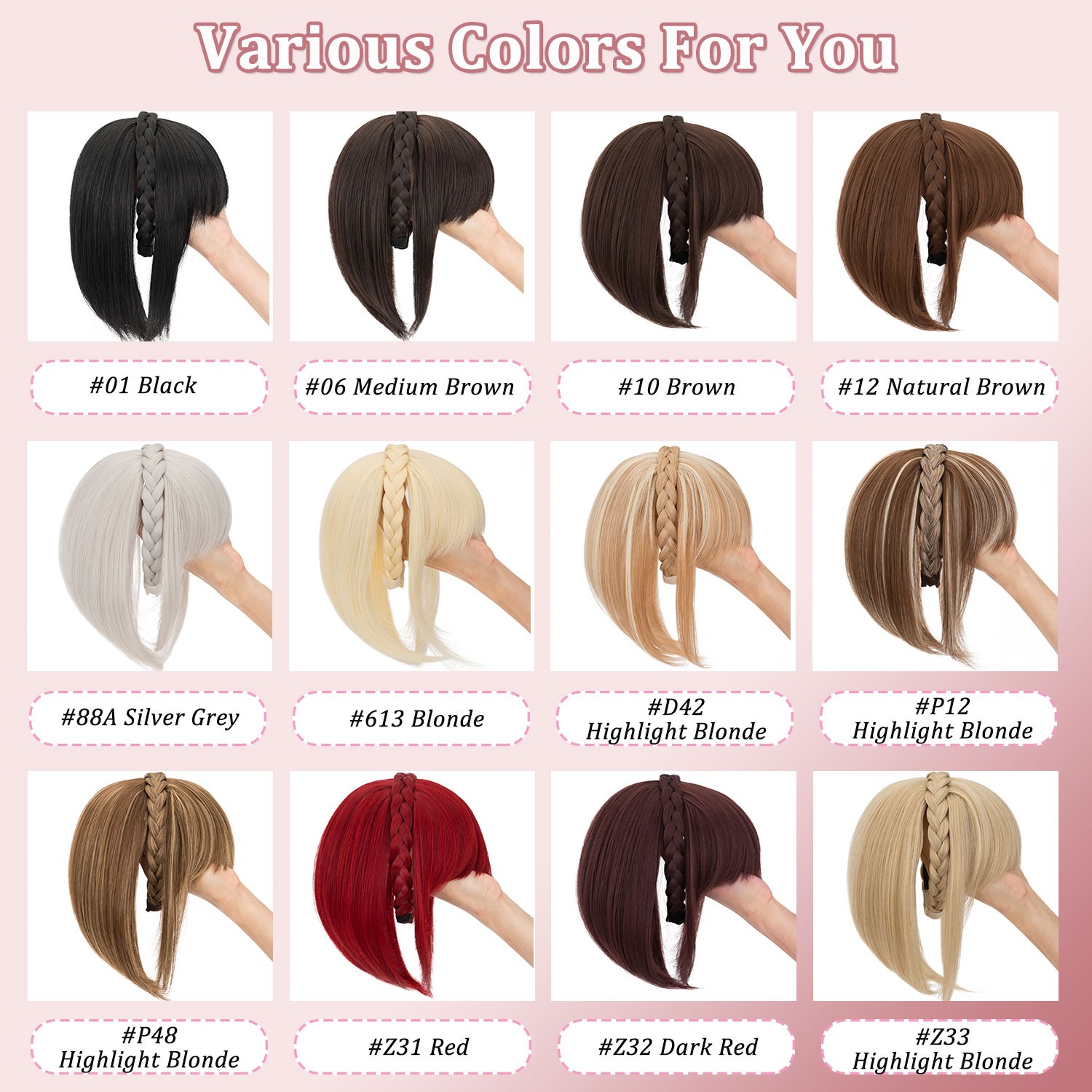 Thick Neat Bangs Toupee for Women Natural Headband with Bangs,Synthetic Hair Wig