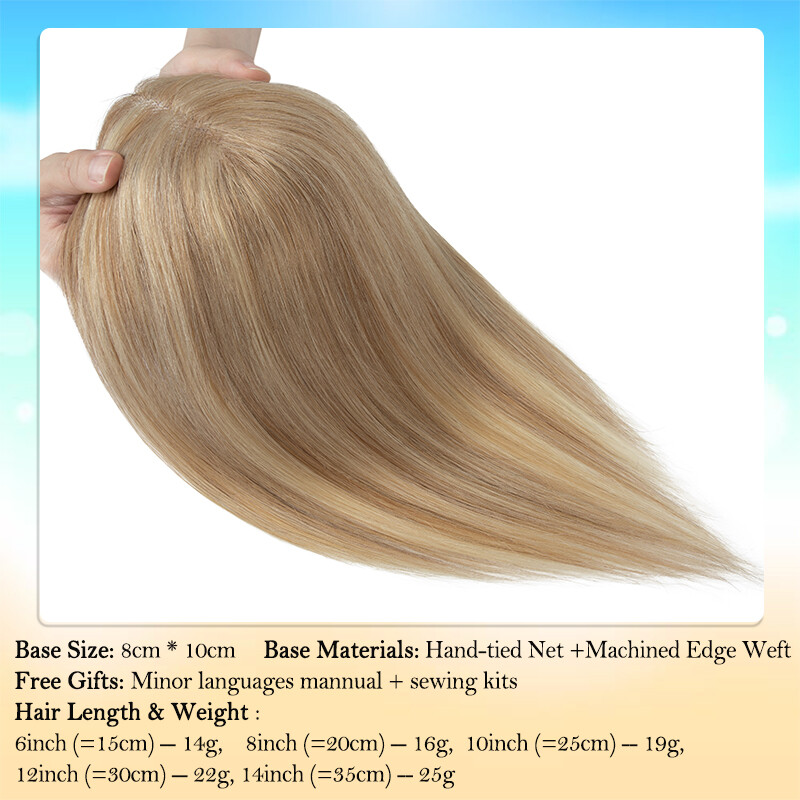 Free Part Full Lace Topper Hairpiece Clip in 100% Remy Human Hair Piece Toupee
