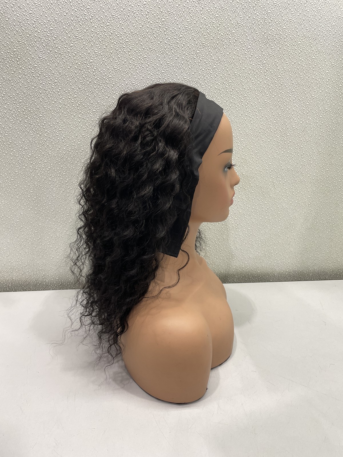 Nicmiss Natural Black Deep Wave Human Hair Headband Glueless Wig 16″