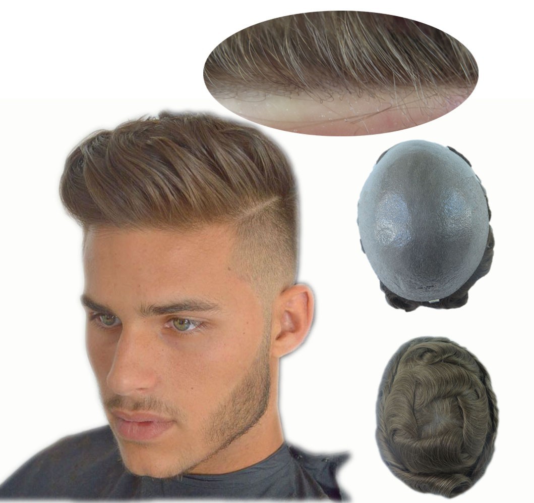 Toupee for Men Human Hair System Mirco Thin Skin 0.02mm Dark Blonde Hairpiece#18