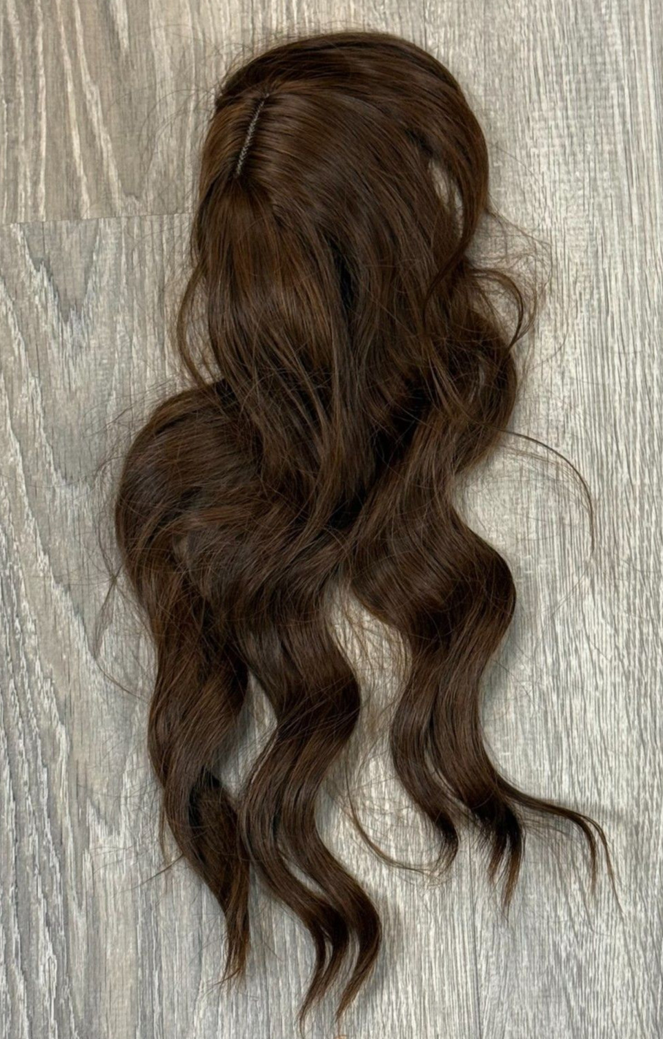 Long Wavy Red Brown Auburn Middle Part Bang Base Crown Hair Topper Hairpiece 14”