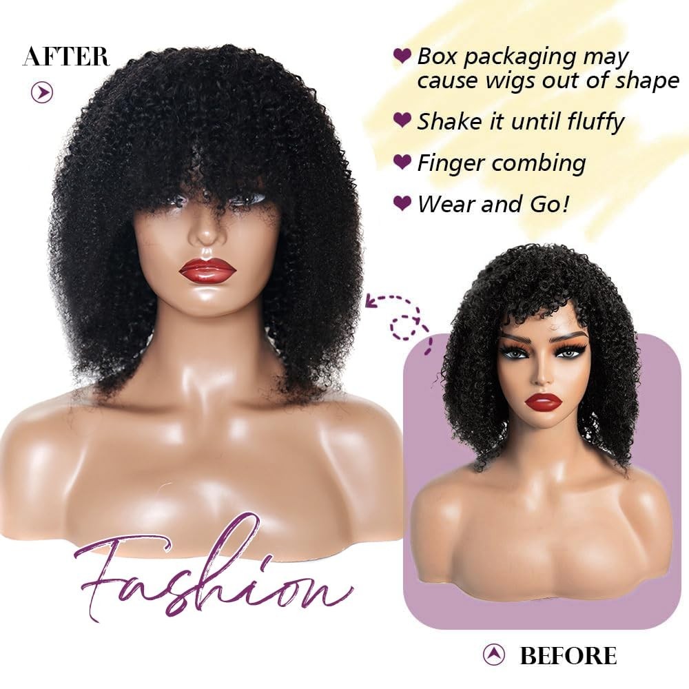Afro Short wig for Black Women Machine Made Wig Human Hair Glueless Wig