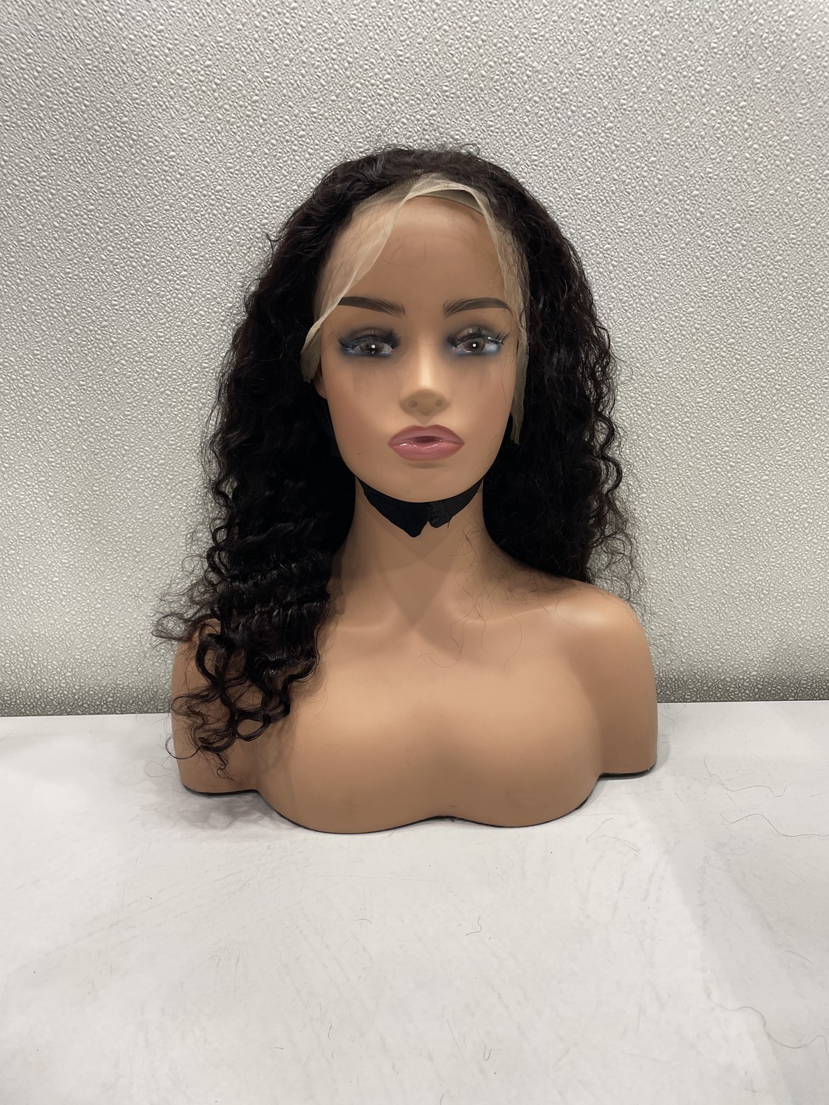 Natural Black Deep Wave Human Hair Blend 13×4 Lace Front 180% Density Wig, 18″