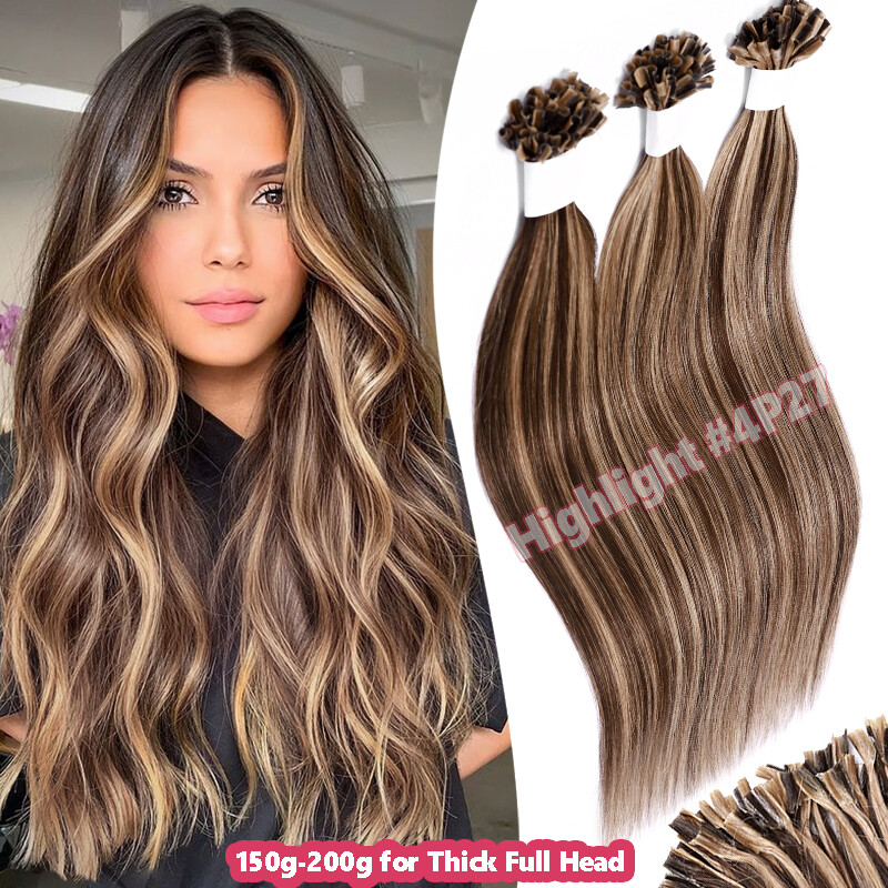 Keratin Fusion Glue Bondings Flat Nail U Tip Russian Remy Human Hair Extensions