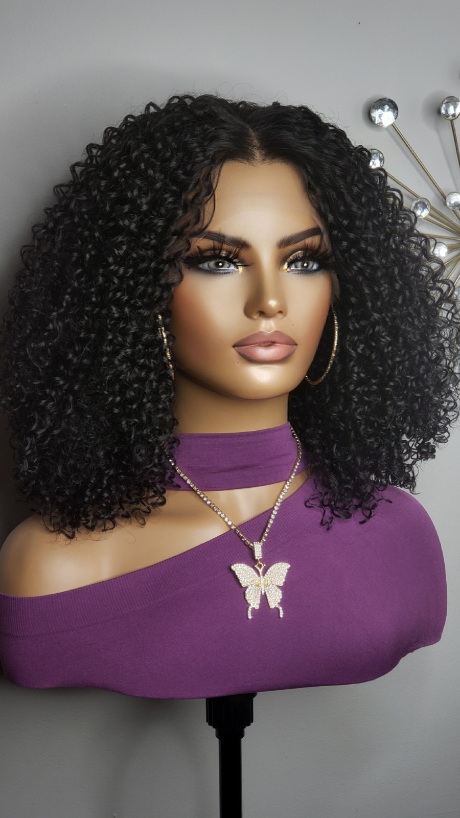 New Curly Afro Style Wig Black Y Part Lace Front Wig Womens Hair Wigs